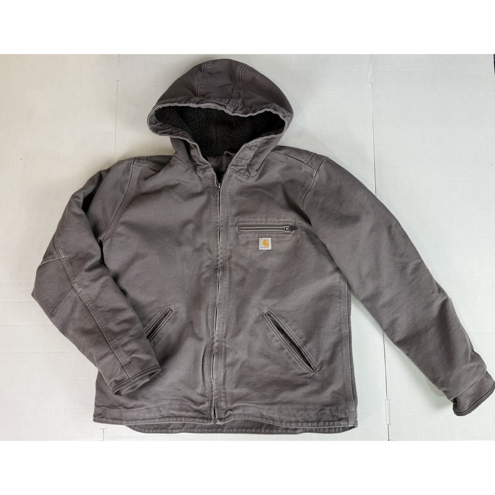 Carhartt Jacket Women's Medium Grey Canvas Hooded Sherpa Full Zip 104292-032